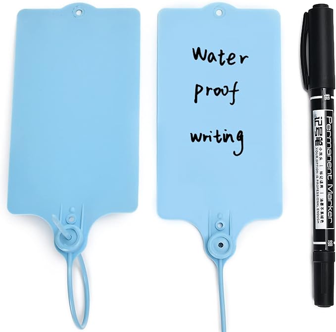 100 Plastic Shipping Tags - Waterproof, Writable, Hanging Tags with One Blue Marker Pen