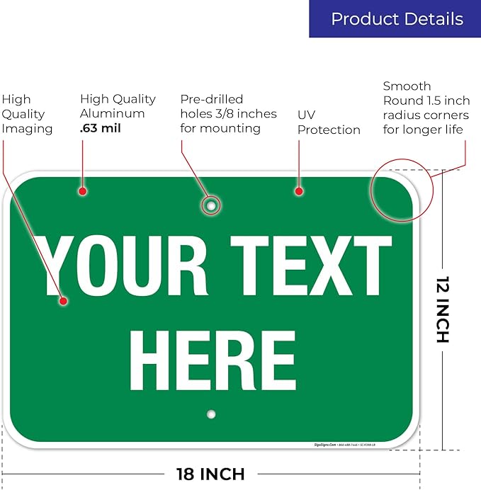Personalized Custom Green Background Customize for Office, Business, Workplace, Home, Airbnb, Delivery Sign, 12x18 Inches, Rust Free .063 Aluminum, Fade Resistant, Made in USA by Sigo Signs