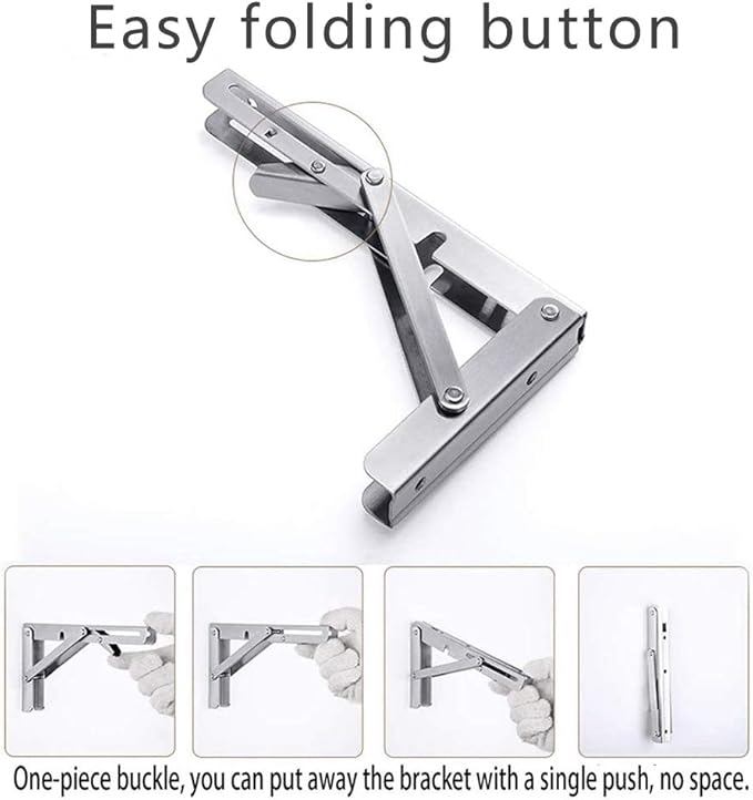 Folding Shelf Brackets, Max Load 300 lb, Heavy Duty Stainless Steel Collapsible Wall Mounted Shelf Brackets for Table, Space Saving DIY Bracket, Pack of 2 (2, Foldable 12")