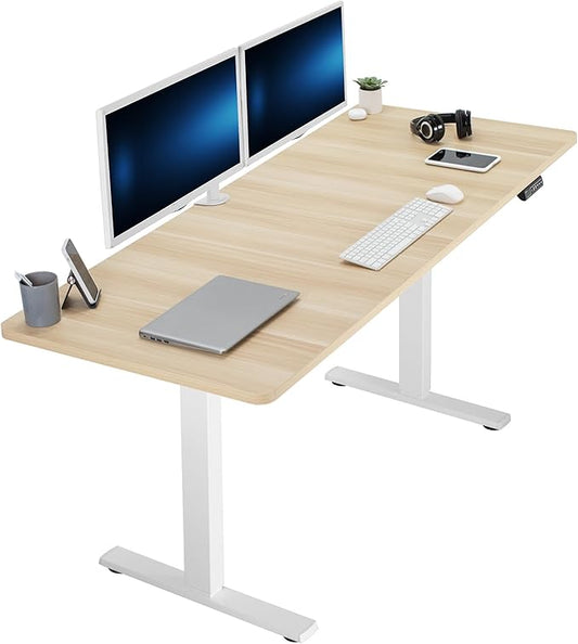 VIVO Electric 71 x 30 in Standing Desk, Memory Height Adjustment, 1B Series, Holds 220 lbs, Light Wood Top White Frame, DESK-KIT-1W7C