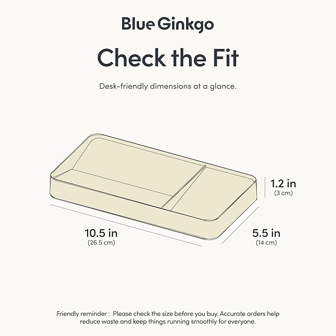 BLUE GINKGO Desk Tray – Korean-Made Organizer for Notes, Pens, Pencils, and Accessories (Double-sided, Beige)
