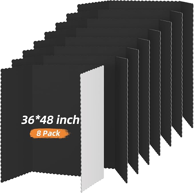 Henoyso 8 Pcs 36 x 48 Inch Black Trifold Poster Board Large Tri Fold Presentation White Display Board Foldable Paperboard for Science Fair School Business Project Exhibition