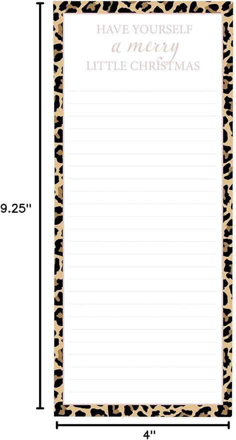 Graphique Cheetah Print Holiday Magnetic Notepad | 100 Tear-Away Sheets | Grocery, Shopping, To-Do List | Writing Pad for Fridge, Kitchen, Office |Lined Paper | Great Gift | 4” x 9.25”