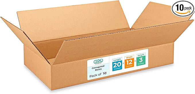 Large Shipping & Moving Boxes 20x12x3 inches (10-Pack) - Extra Strength 200 lb vs Regular - Corrugated Packing Boxes for Moving - Cardboard Box for Delivering - Packing Box by IDL Packaging