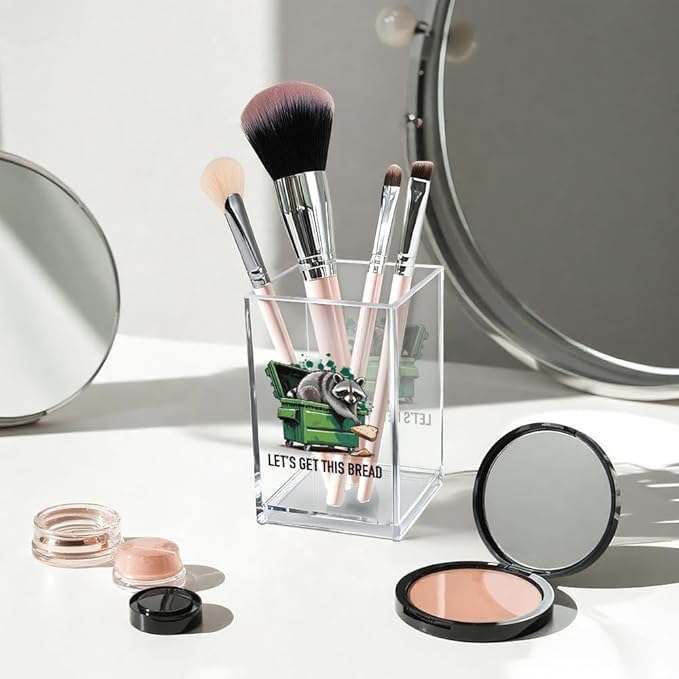 Vgrti Let痴 Get This Bread Acrylic Cosmetic Pencil Pen Holder Cup, Funny Raccoon Pen Holder Cup, Raccoon Gifts Sarcastic Motivational Work Gifts for Women Men Coworkers Friends Entrepreneurs Boss