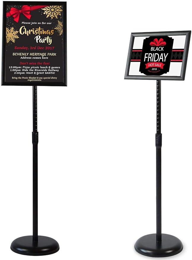 VAIIGO 8.5 x 11 Inch Adjustable Pedestal Sign Poster Stand, Heavy Duty Floor Standing Sign Stand Aluminum Snap Open Display Frame for Vertical and Horizontal View Sign Displayed(Black)
