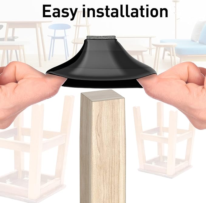 Square Chair Leg Protectors for Hardwood Floors, 16 Pcs Silicone Felt Furniture Leg Cover,Black.1.575" to 1.811".