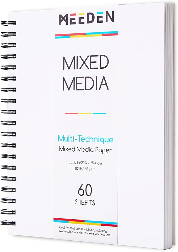 MEEDEN Mixed Media Paper Pad: 8" x 10" 112lb/165gsm Spiral Bound Mixed Media Sketchbook with DIY Cover - 60 Sheets Art Drawing Paper Sketch Pad for Artist Adults Painting Writing Sketching