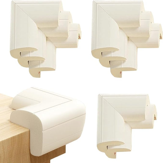 8 Pack Large Table Corner Protector for Kids, Baby Proofing Soft Rubber Foam Cushion Corner Covers, Heavy-Duty Corner Bumper Guards for Furniture Stair Cabinet Fireplace - Pre-Taped, White