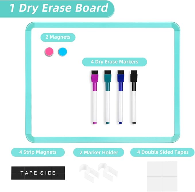 VUSIGN Small White Board Dry Erase, 14'' x 11'' Magnetic Dry Erase Board, Mini Whiteboard with Markers for Students, Fridge, Wall, Locker, Green