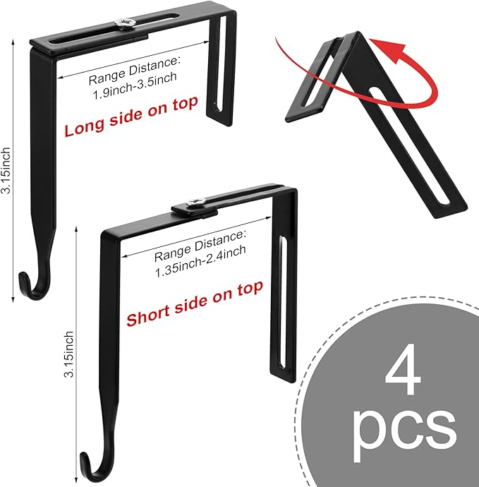 Amylove 4 Pcs Adjustable Cubicle Hanger Universal Partition Metal Cubicle Hooks Door Hanger, Adjusted to Fit Panels with 1 3/8 Inch to 3 1/2 Inch Thickness for Office Whiteboard (Black)