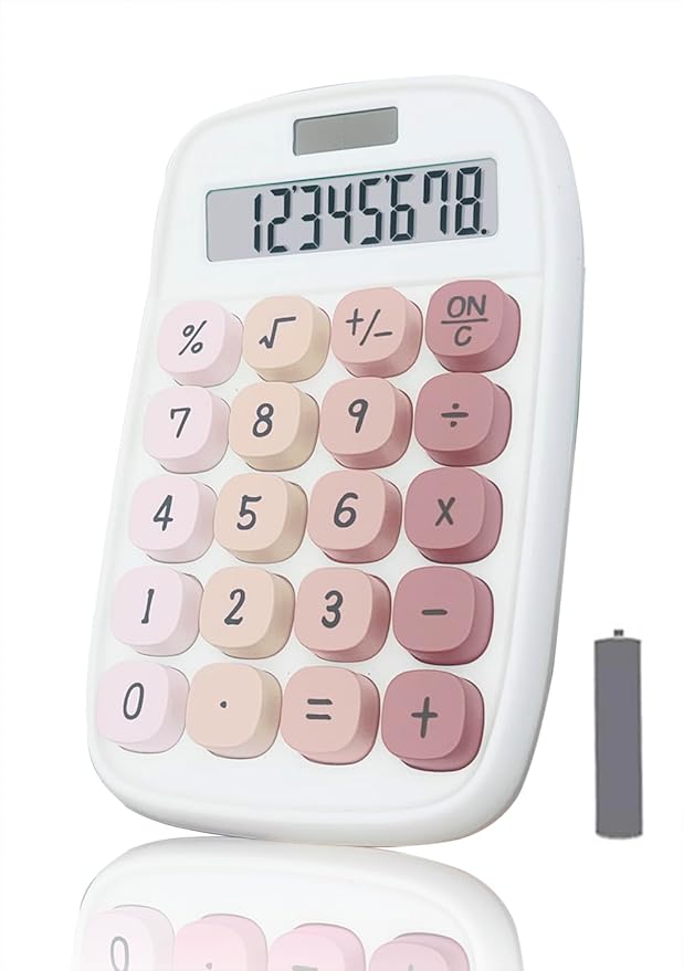 Mechanical Calculator,BTSEYAW Dual Power Calculator with 8 Digit Display tilt Screen and Big Buttons, Cute Office Desk Accessory (Pink)