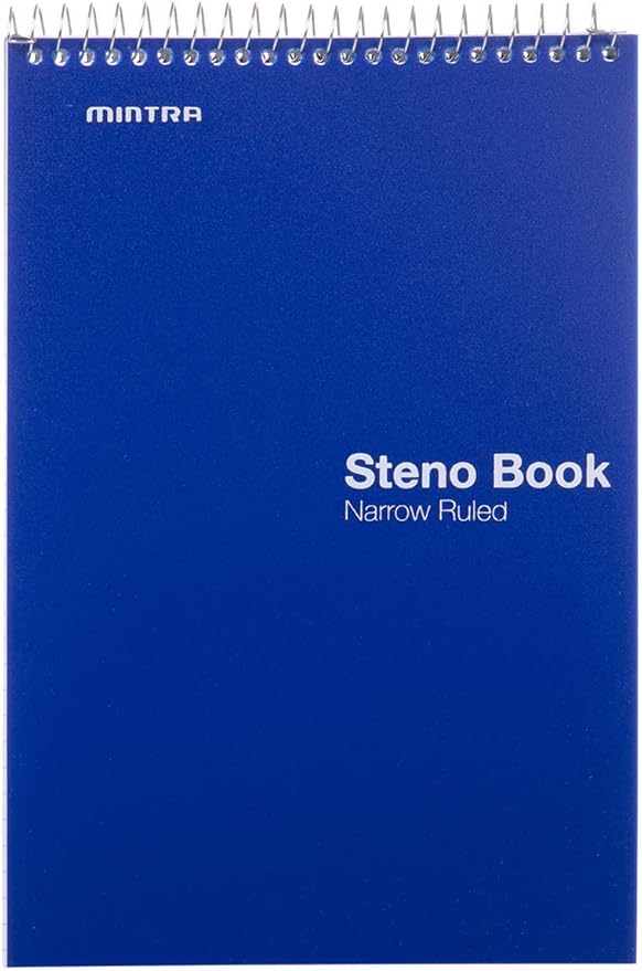 Mintra Office Steno Book - (Primary Colors, 8 Pads/Pack, Narrow Ruled) - Colorful Poly Covesr, 6" x 9", 100 sheets, Writing Notes for school, office, work, 6x9 steno notepad, top bound spiral (8 PACK)