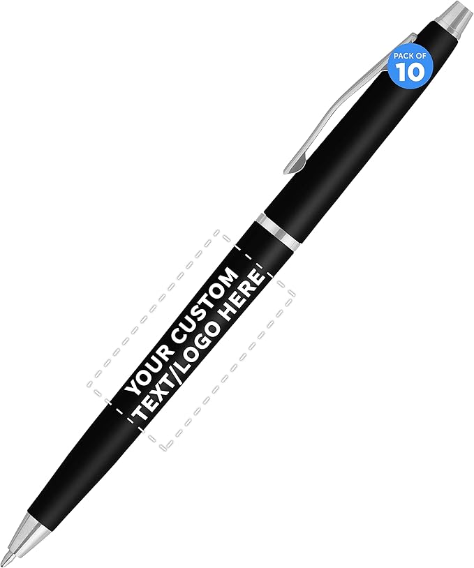 DISCOUNT PROMOS Custom Langham Ballpoint Pens Set of 10, Personalized Bulk Pack - Black Ink, Great for Office, School, Business, Tradeshows - Black