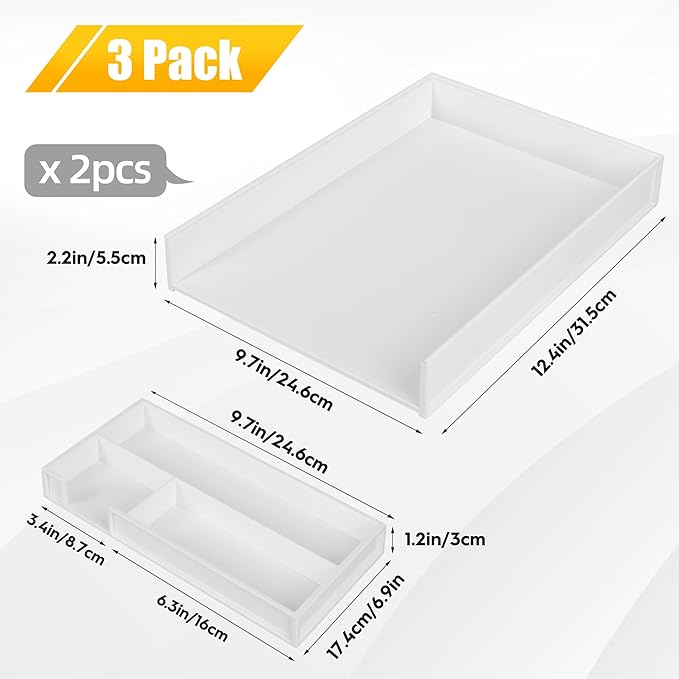 Eufrozy 3 Tier Stackable Letter Tray Paper Organizer, White Desk Paper Tray for Office Desktop Organizing, Cardboard Inbox, File Sorter, A4 Paper Turn in Tray, Document Storage, Mail Holder