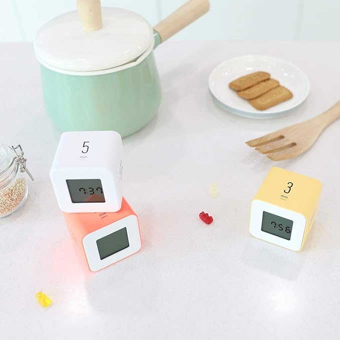 mooas Multi Cube Timer Clock (Yellow), Rotating Flip Gravity Sensor Time Management Digital LED Clock & Timer 3,10,30,60 min Setting ADHD Desk Office Productivity Kids Workout Kitchen