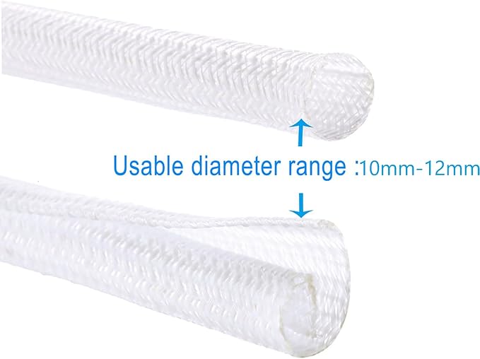 QCSIW 3/8"-50ft Braided Cable Sleeve Protector - Self-Wrapping Split Wire Loom for TV, Computer, Home Theater, Engine Bay - Heavy-Duty Cord Organizer, White