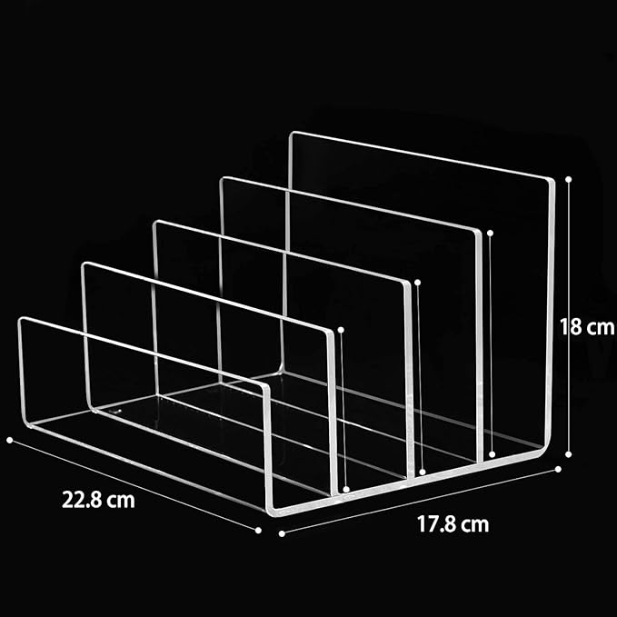 Halyuhn Acrylic File Organizer, 4Sections Clear Desk Organizer for Home Office, Desktop File Folder, Acrylic Mail Organizer Countertop for Notebook, Document and Paper, Clear File Holder,1Pcs