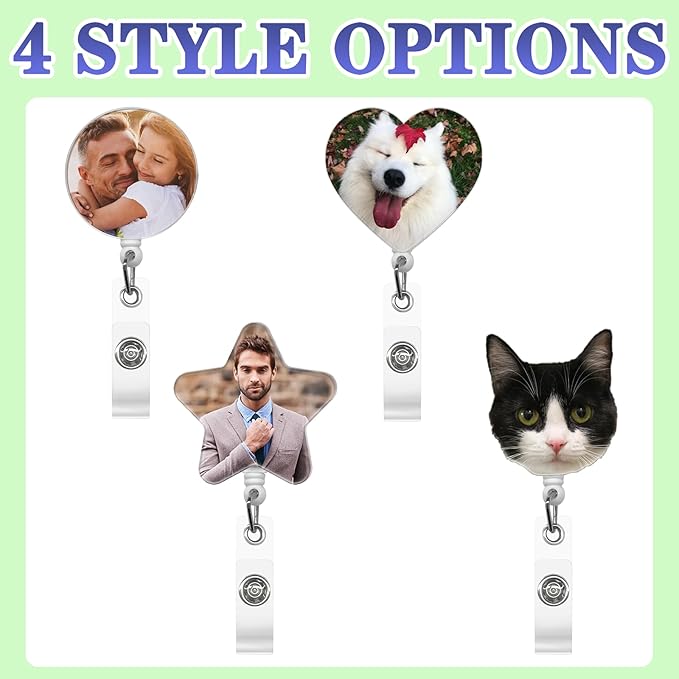 Custom Badge Reel Personalized Photo Logo Text Badge Reels Customized Retractable ID Badge Holders Alligator Clip for Office Worker Nurse Teacher Student