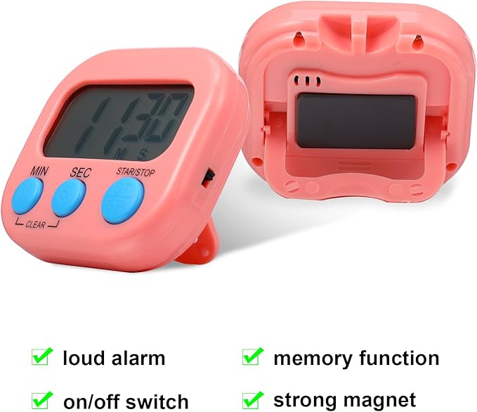 Weewooday 12 Pcs Digital Kitchen Magnetic Timer Bulk Classroom Count up Countdown Timer Large Digits Egg Loud Alarm Cute Desk Stopwatch for Teacher Kids Cooking Office (Multicolor,Vibrant Style)