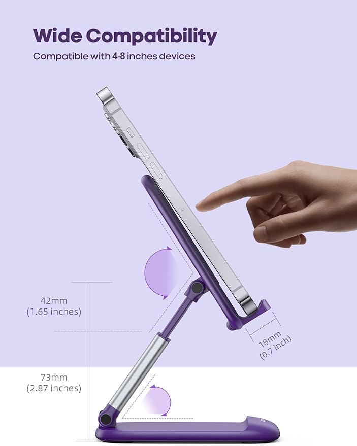 Lamicall Purple Phone Holder for Desk - Dark Purple Cellphone Stand Desk Accessories Desktop Office Must Have for iPhone 17 16 15 14 13 Pro Max Mini, 12 11 XR X 8 7 6 Plus SE, 4-8'' Smartphone