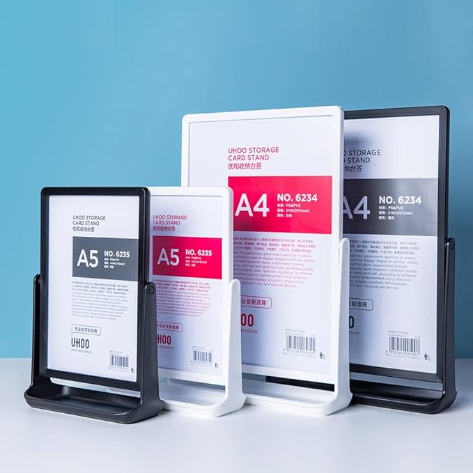 ECKEK ABS Plastic Sign Holder, Menu Displays T Shape Sign Stand, Rotating Display Stand for Ads, Menu, Photos, Business Card (White A5 148×210mm/ 5.83×8.27 inches)