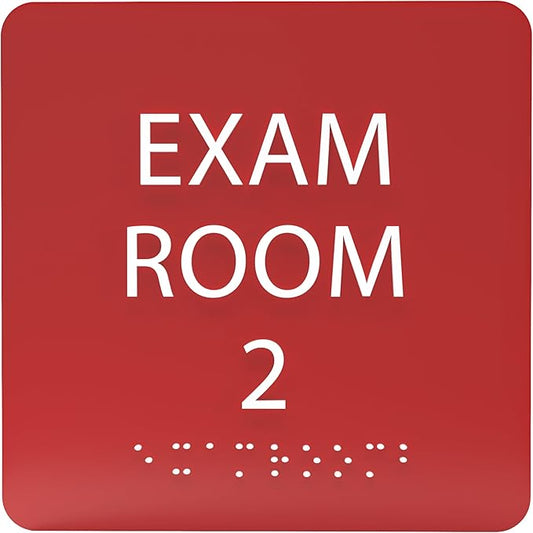 6" X6" Exam Room 2 Sign - ADA Compliant Tactile Graphics Grade 2 Braille Text Acrylic Wall Signs - Educational Institution Directional Assistance Test Center Door Sign for Schools