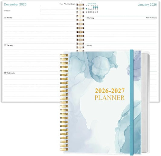 2026-2027 Planner - 18 Months Weekly & Monthly Planner from January 2026 - June 2027, Planners 2026-2027 with Elastic Closure, Inner Pocket, 8.5" x 11", Blue WaterColor