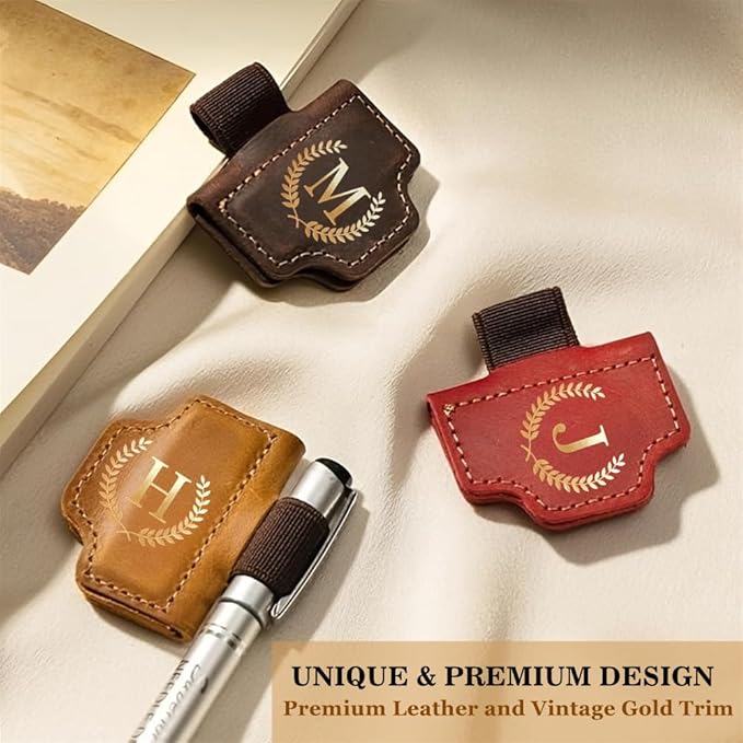 Personalized Mark Bookmark with Pen Holder, Leather Magnetic Book Marker 26 Letters,Custom Initials Page Marks, Gifts for Book Lovers Readers Men Women (Coffee, T)