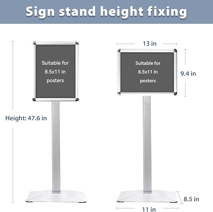 Sign Holder Stand, Heavy-Duty 8.5x11 Inch Aluminum Floor Stand for Posters & Signs with PVC Sleeve & Weighted Base | Silver