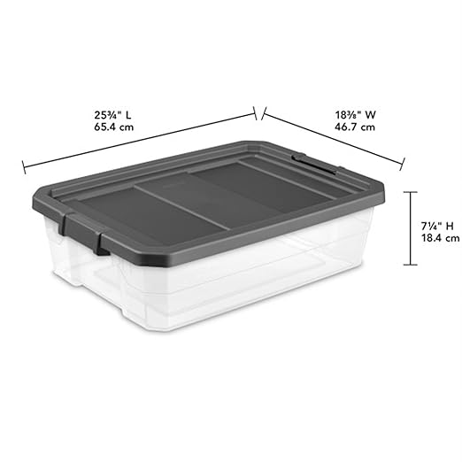 Sterilite 12-Pack Modular Stacker Box, Durable Clear Plastic Storage Bins with Latching Lids, 40 Quart - Stackable Organizing Container Boxes for Closet, Bathroom, and Office