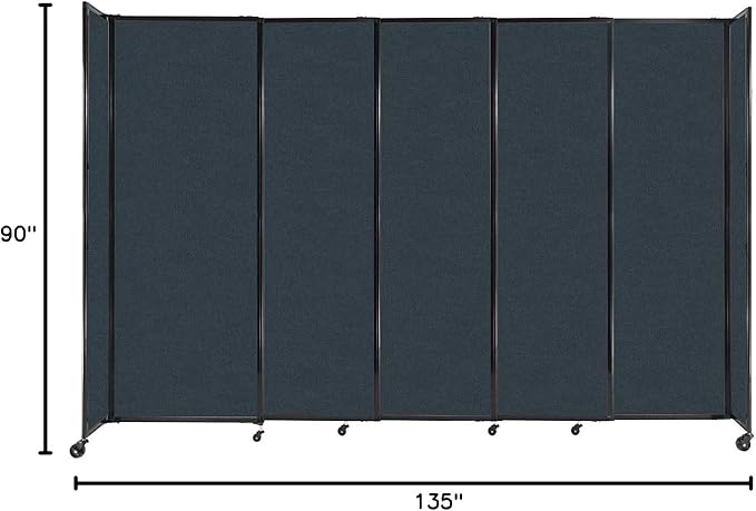 Versare Straightwall Sliding Portable Wall Partition | Freestanding Office Dividers | Locking Wheels | Temporary Room Separator | 11'3" Wide x 7'6" Tall Blue Spruce Fabric Panels