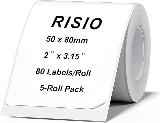 Risio Thermal Labels 2"x3.15"(50x80mm),80 Labels/Roll(5 Rolls),Waterproof, Oil-Resistant, Scratch-Resistant Thermal Label Paper,for Barcode/Address/Mailing/Logo/Business/Home