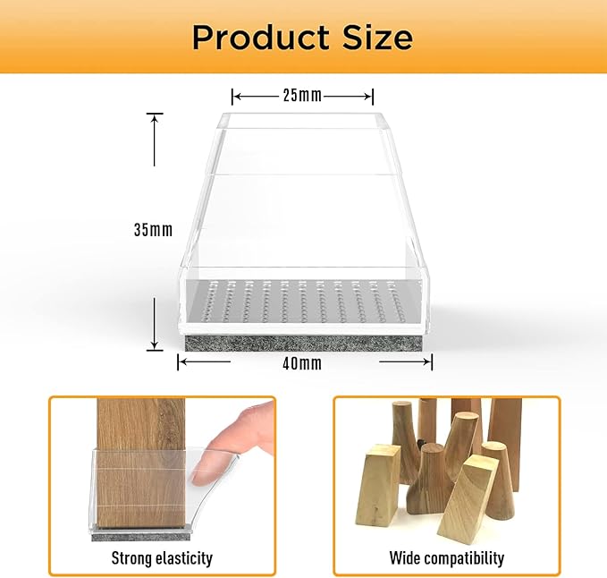 Square Chair Leg Protectors for Hardwood Floors,16 Pcs Silicone Felt Furniture Legs Caps to Prevent Floor from Scratches and Reduce Noise, Easy to Move,1.26-1.57",Clear.