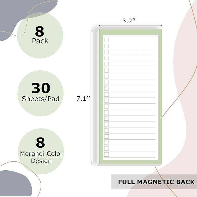 8 Pack Magnetic Notepads for Refrigerator, Assorted Colors Memo Pads with Lined Pages, 30 Sheets Each, Ideal for Grocery Lists, to-Do, & Shopping