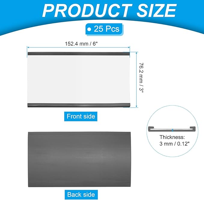 PATIKIL Magnetic Label Holder 6" x 3" with Paper Inserts, 25 Pcs C Channel Magnetic File Cabinet Labels Shelf Data Card Holder Signs for Metal Racks Shelves Whiteboard Tool Box