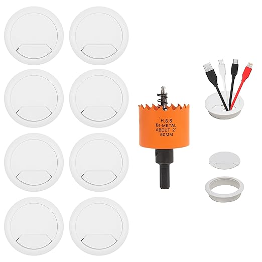 VIKITON Desk Grommet 2 inch with Hole Saw, Desk Cord Hole Cover Grommet for Cables, 8 PCS, White