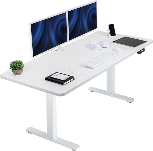 VIVO Electric 60 x 30 in Standing Desk, Memory Height Adjustment, 1B Series, Holds 220 lbs, White Top White Frame, DESK-KIT-1W6W-30