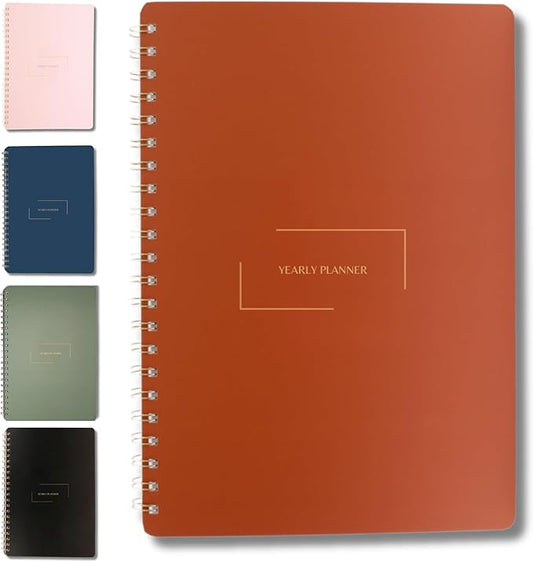 Merely Home | Ultimate Yearly, Daily, Weekly, Monthly Planner | 8.25" x 11.75" | To Do List Notebook for Work | Simple Design | Multiple Layouts | Academic Planner and Organizer Notebook (Rust, Yearly Planner - Portrait)