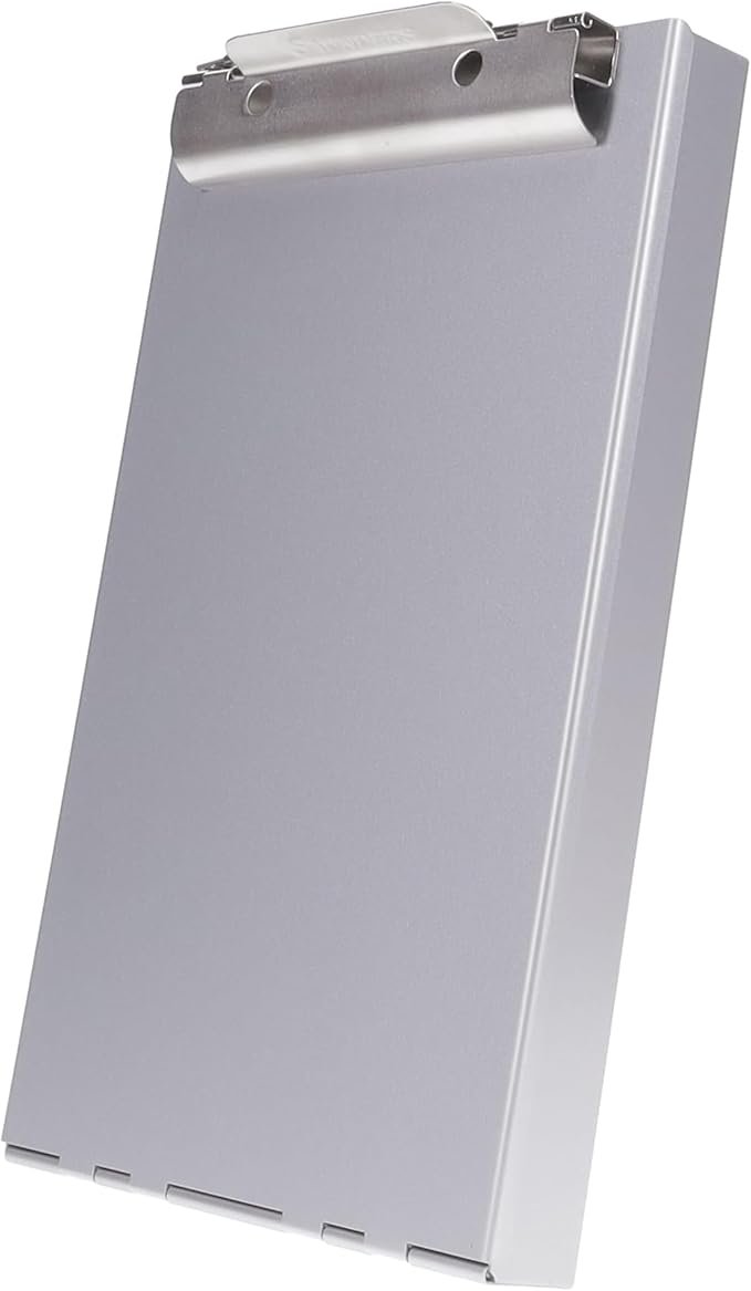Saunders Metal Clipboard with Storage, Silver Single Layer Nursing Clipboard Folio, Memo Size Paper Organizer, Steel Clip with Self Locking Latch, Form Holder for Office, School & Work - Made in USA