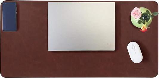 Huicon Faux Leather Desk Mat, 31.5"x15.7" Non-Slip PU Leather Desk Pad, 2mm Thick Desk Blotter with Stiched line, Retro Large Mouse Pad, Laptop Pad for Office & Home Use (Brown)