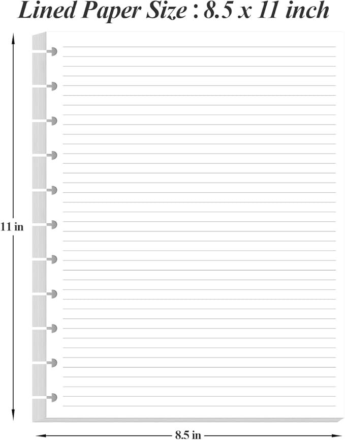 (3-Pack) Letter Size Discbound Refill Paper, 11 Disc Paper Refill for Note-Taking System Discbound Planner, 300Sheets / 600Pages Discbound Paper, 100gsm, White, 8.5'' x 11''