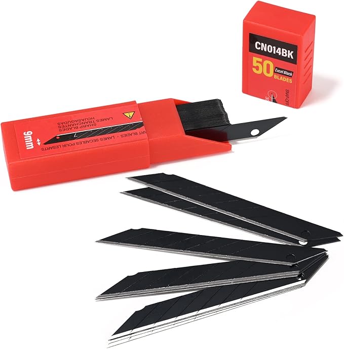 Gomake 9mm Utility Knife Replacement Blades,30 Degree Snap Off Carbon Steel Blades for Retractable Cutting Knives, Hobby, Craft Knife, Box Cutter 100PCS-Black