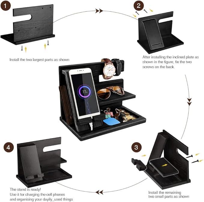 Gifts for Men Bedside Organiser Wood Phone Docking Station Dad Birthday Gifts for Him Nightstand Key Wallet Watch Stand Mens Gifts for Xmas Presents for Dad Husband Boyfriend Anniversary & Christmas