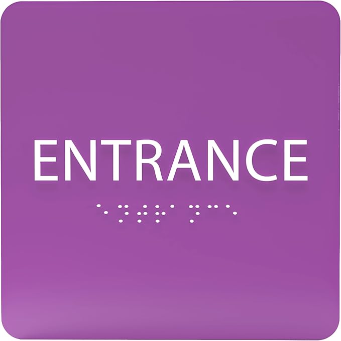 ADA CENTRAL SIGNS - 6" X6" Entrance Sign - ADA Compliant Tactile Graphics Grade 2 Braille Text Acrylic Wall Sign - Entry, Way in, Access Signs for Office, Hotel, Schools, Apartment, and Restaurants