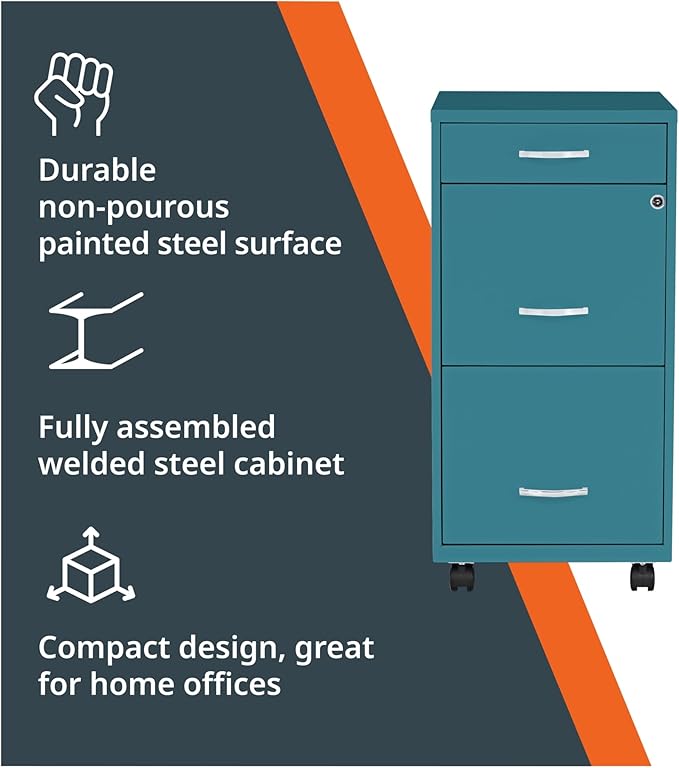 Lorell LYS SOHO Box/File/File Teal Mobile Cabinet, 3 Drawer
