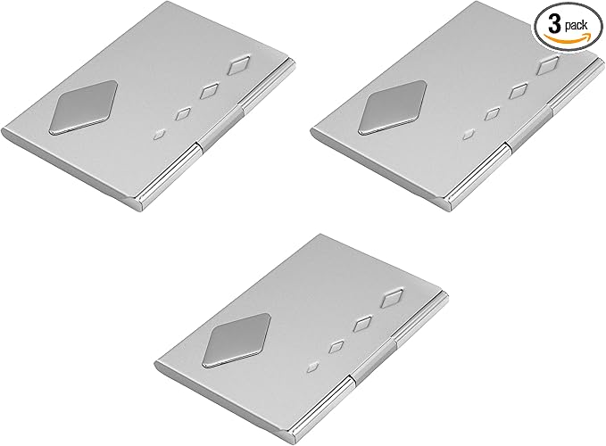 Stephanie Imports Set of 3 Slim & Minimalist Metal Business Card Holder Unisex Case (Silver Diamonds)