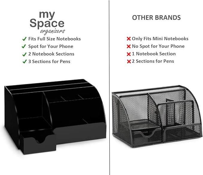 My Space Organizers Black Desk Organizer with 9 Compartments - Desktop Office Supplies and Desk Accessories Organizer