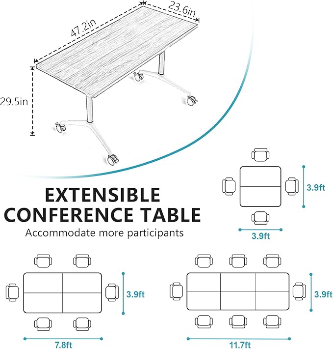 Goakwwuz Conference Room Table, Folding Conference Tables,Thicken Grey Tabletop,Flip Top Wooden Seminar Meeting Room Table for Conference Room Offices (4, Black, 47.2“)