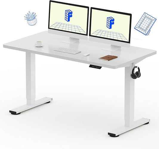 FLEXISPOT EN1 One-Piece Standing Desk with 1-Inch Thick Seamless Desktop, 55"x28" Electric Height Adjustable Desk for Home Office, Multi-Monitor Setups & Easy Assembly, White